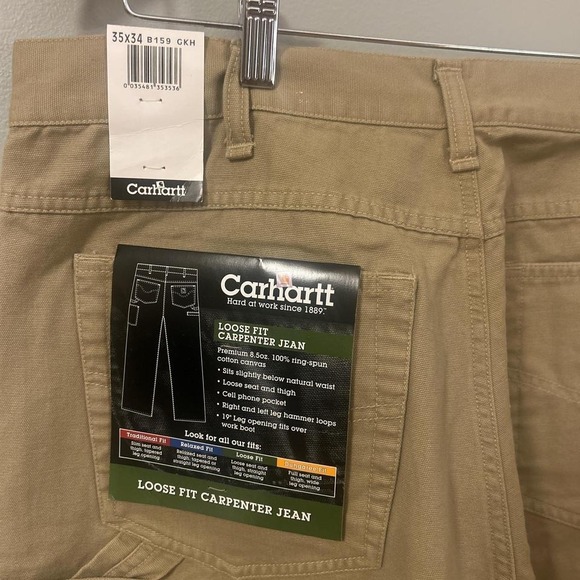 Carhartt men's tan loose fit carpenter Jean Size 35 x 34 - Picture 3 of 5